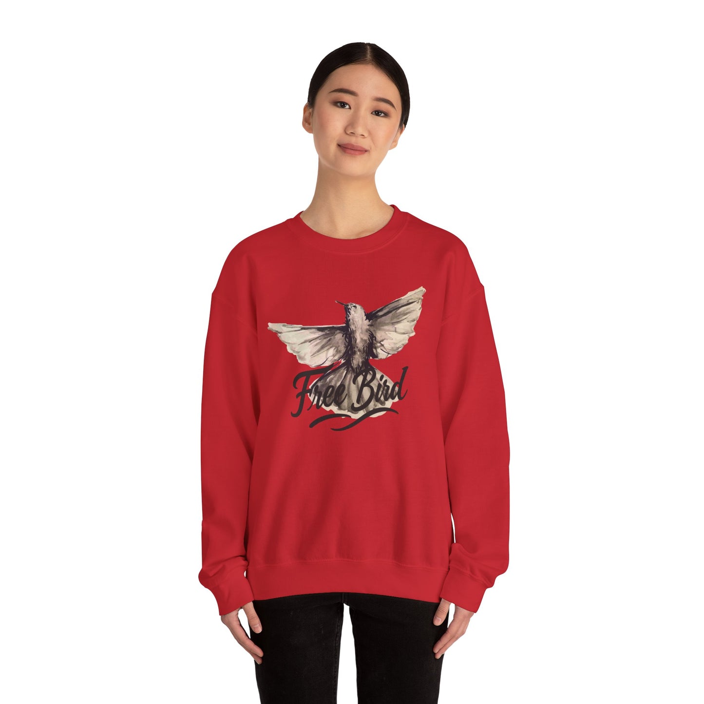 Unisex Crewneck Sweatshirt „Free Bird Sparrow“ – Künstlerisches Wasserfarben-Vogelmotiv