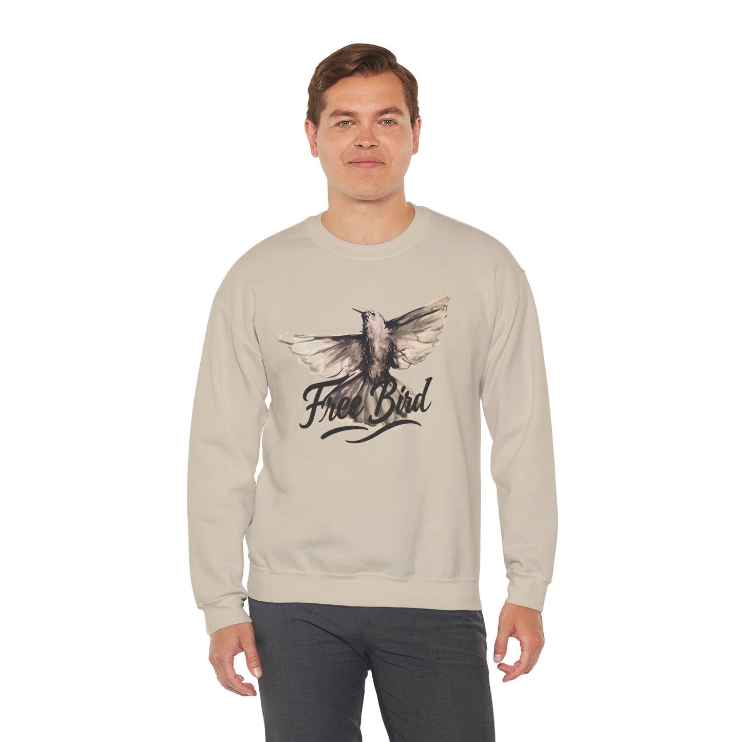 Unisex Crewneck Sweatshirt „Free Bird Sparrow“ – Künstlerisches Wasserfarben-Vogelmotiv