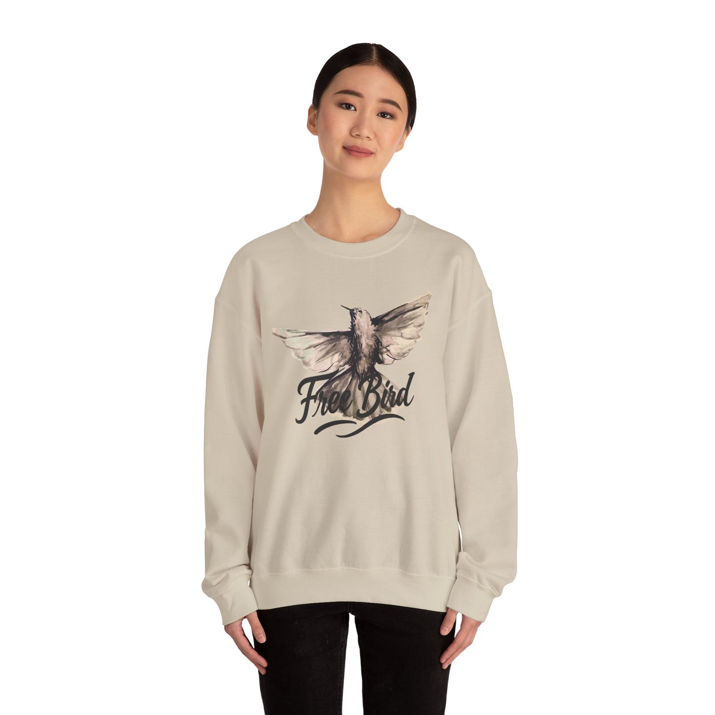 Unisex Crewneck Sweatshirt „Free Bird Sparrow“ – Künstlerisches Wasserfarben-Vogelmotiv