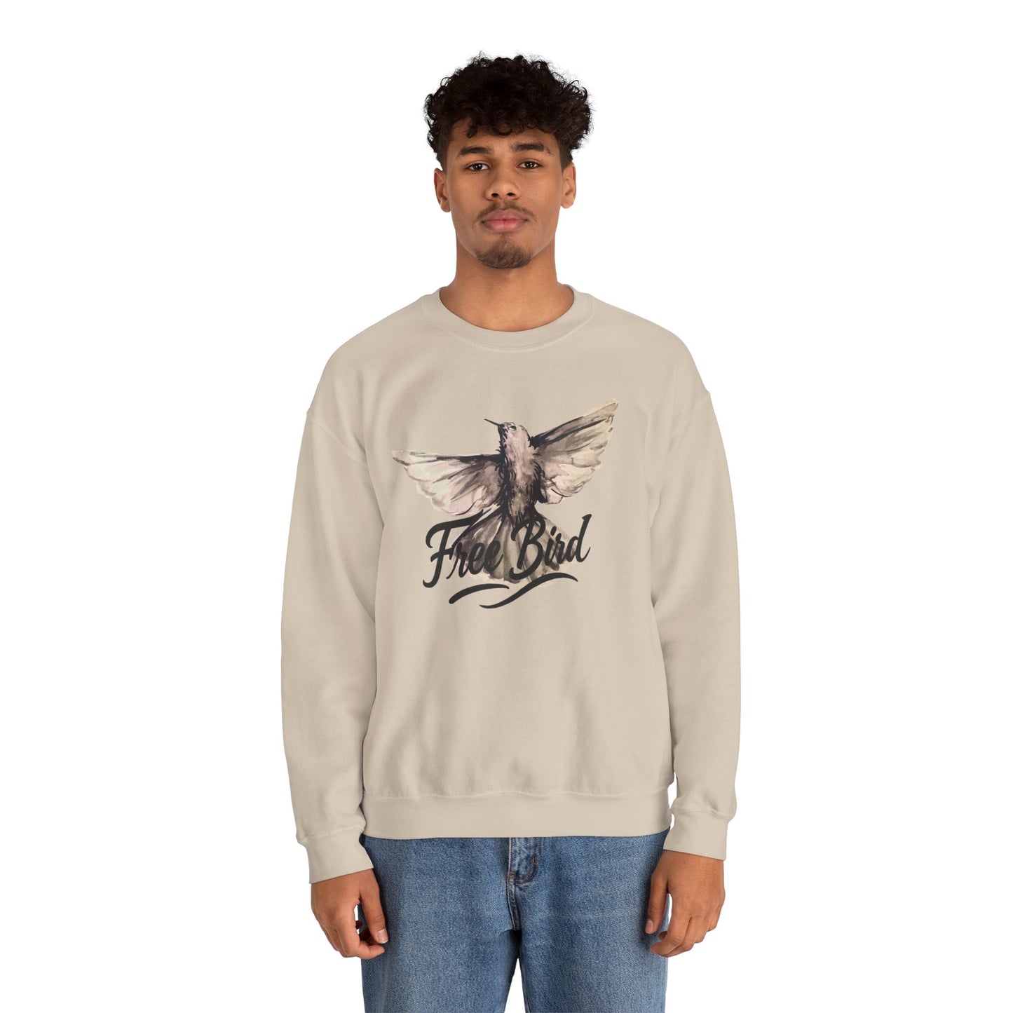 Unisex Crewneck Sweatshirt „Free Bird Sparrow“ – Künstlerisches Wasserfarben-Vogelmotiv
