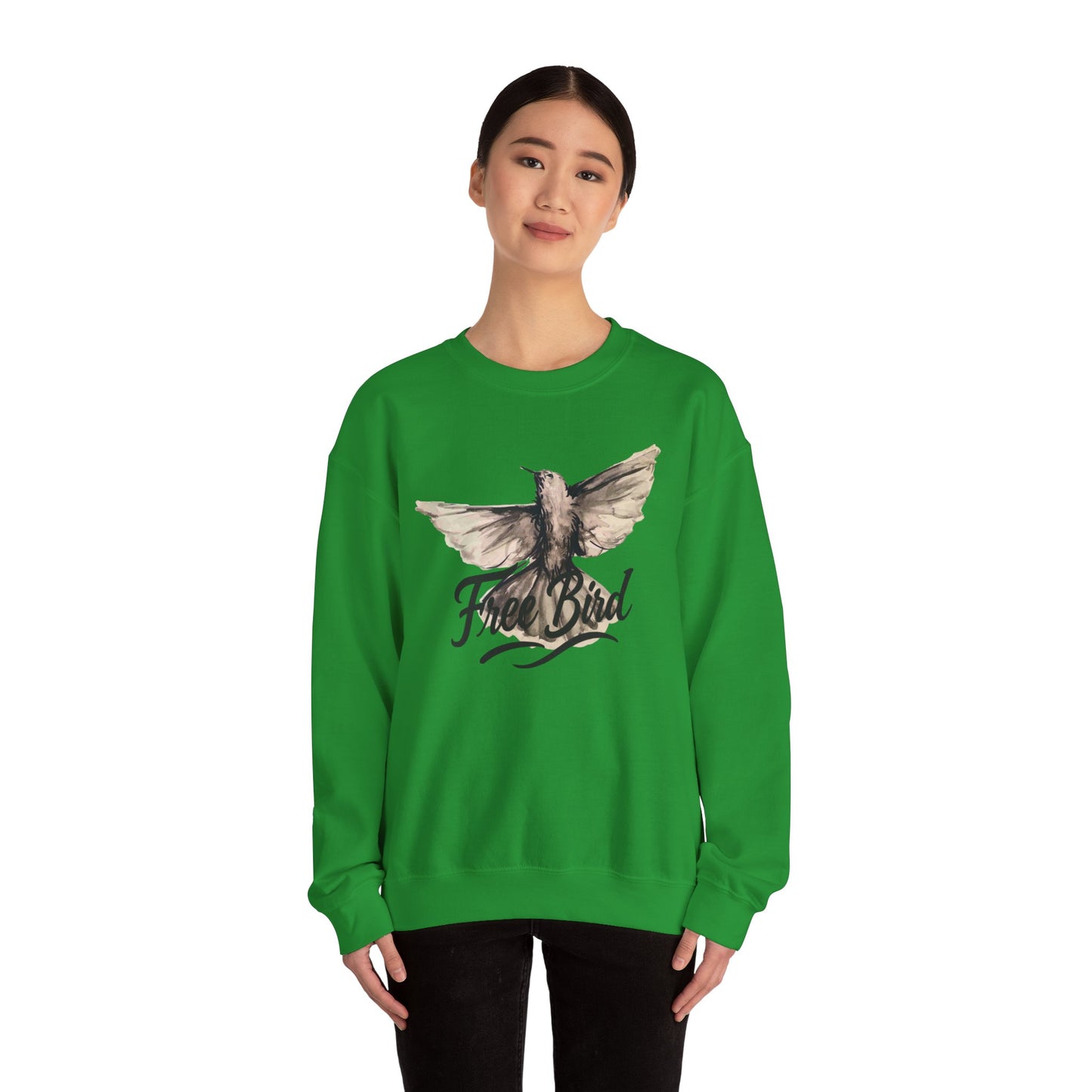 Unisex Crewneck Sweatshirt „Free Bird Sparrow“ – Künstlerisches Wasserfarben-Vogelmotiv
