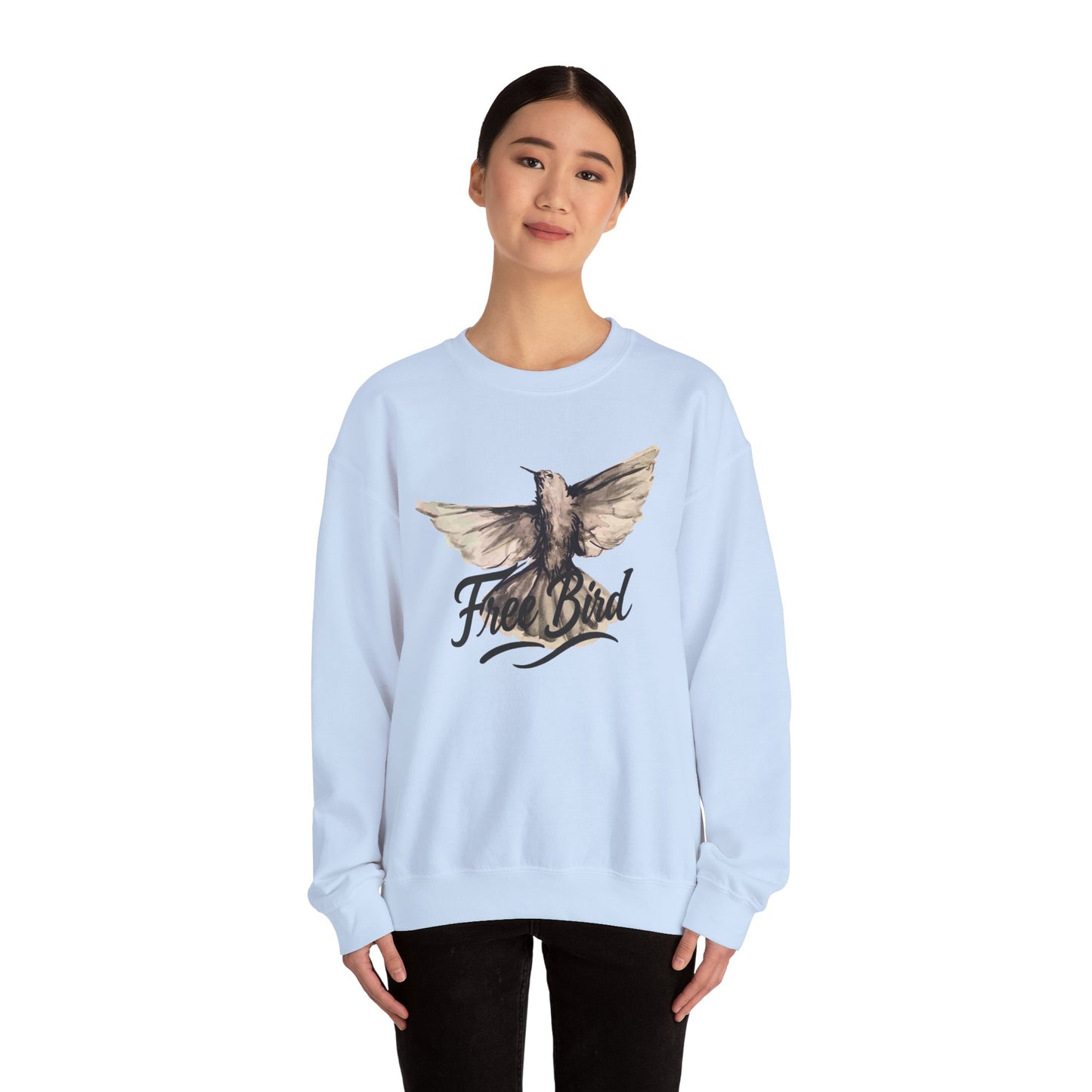 Unisex Crewneck Sweatshirt „Free Bird Sparrow“ – Künstlerisches Wasserfarben-Vogelmotiv