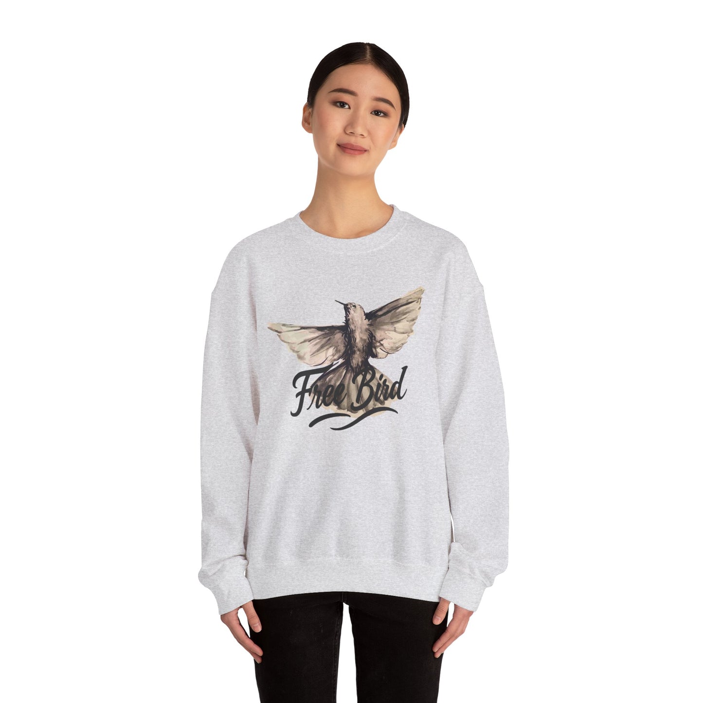 Unisex Crewneck Sweatshirt „Free Bird Sparrow“ – Künstlerisches Wasserfarben-Vogelmotiv