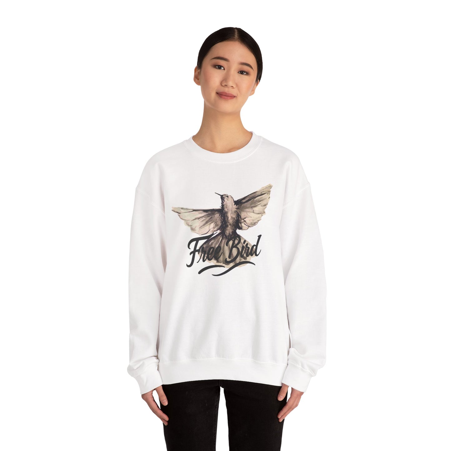 Unisex Crewneck Sweatshirt „Free Bird Sparrow“ – Künstlerisches Wasserfarben-Vogelmotiv