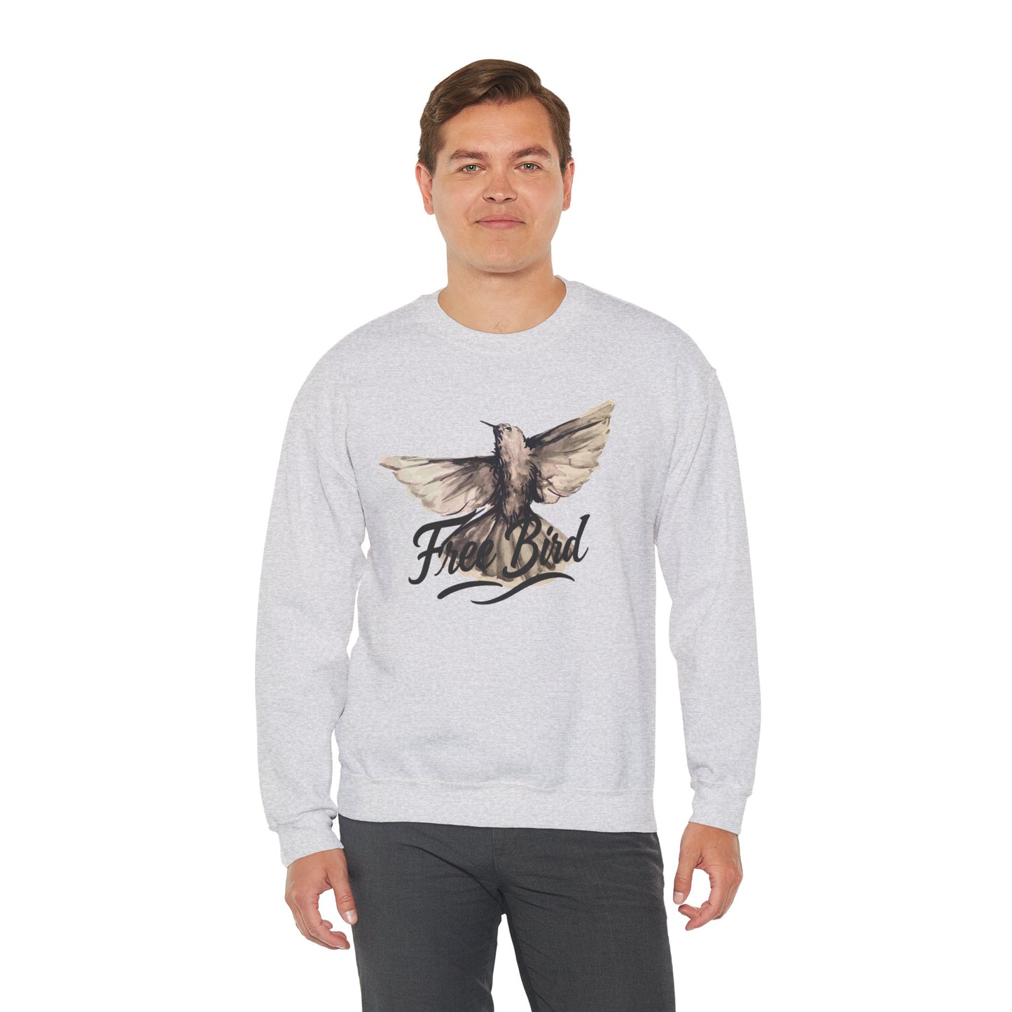 Unisex Crewneck Sweatshirt „Free Bird Sparrow“ – Künstlerisches Wasserfarben-Vogelmotiv