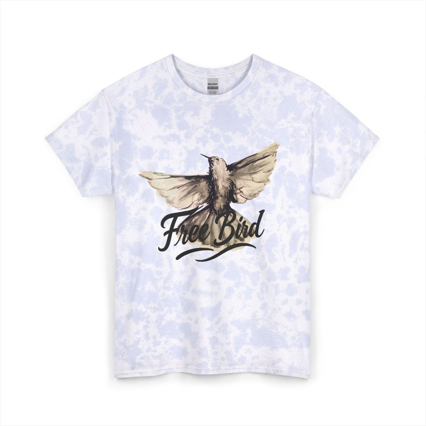 Unisex Tie-Dye T-Shirt „Free Bird Sparrow“ – Künstlerisches Wasserfarben-Vogelmotiv