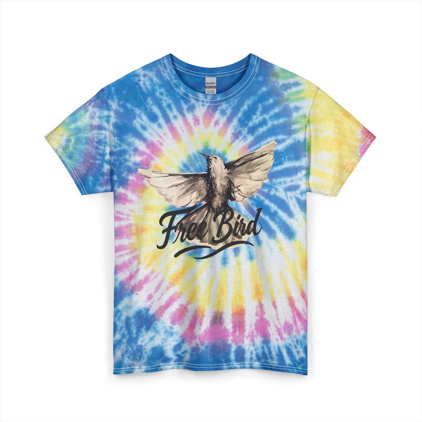 Unisex Tie-Dye T-Shirt „Free Bird Sparrow“ – Künstlerisches Wasserfarben-Vogelmotiv
