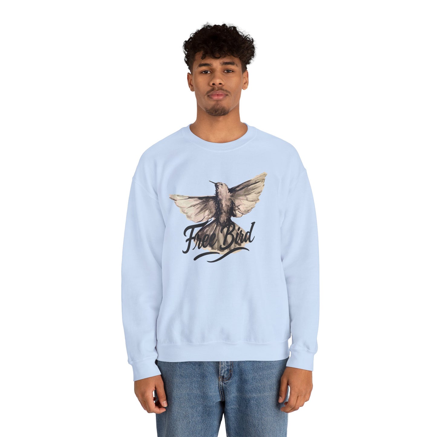 Unisex Crewneck Sweatshirt „Free Bird Sparrow“ – Künstlerisches Wasserfarben-Vogelmotiv