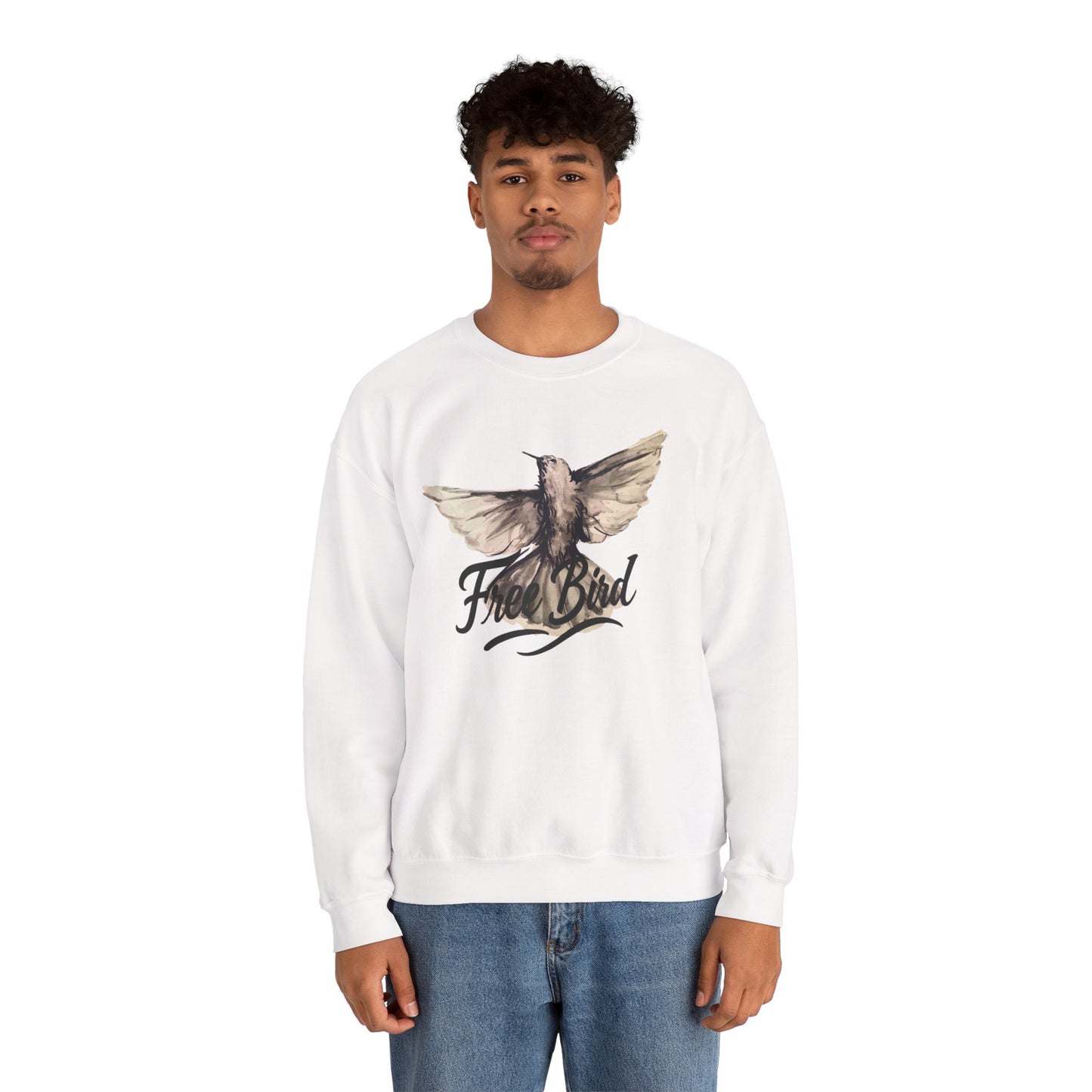 Unisex Crewneck Sweatshirt „Free Bird Sparrow“ – Künstlerisches Wasserfarben-Vogelmotiv