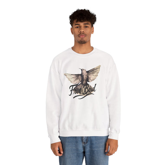 Unisex Crewneck Sweatshirt „Free Bird Sparrow“ – Künstlerisches Wasserfarben-Vogelmotiv