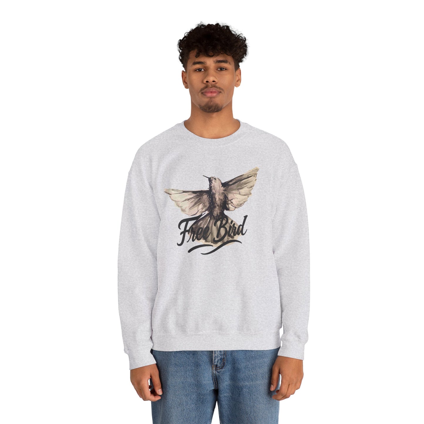 Unisex Crewneck Sweatshirt „Free Bird Sparrow“ – Künstlerisches Wasserfarben-Vogelmotiv