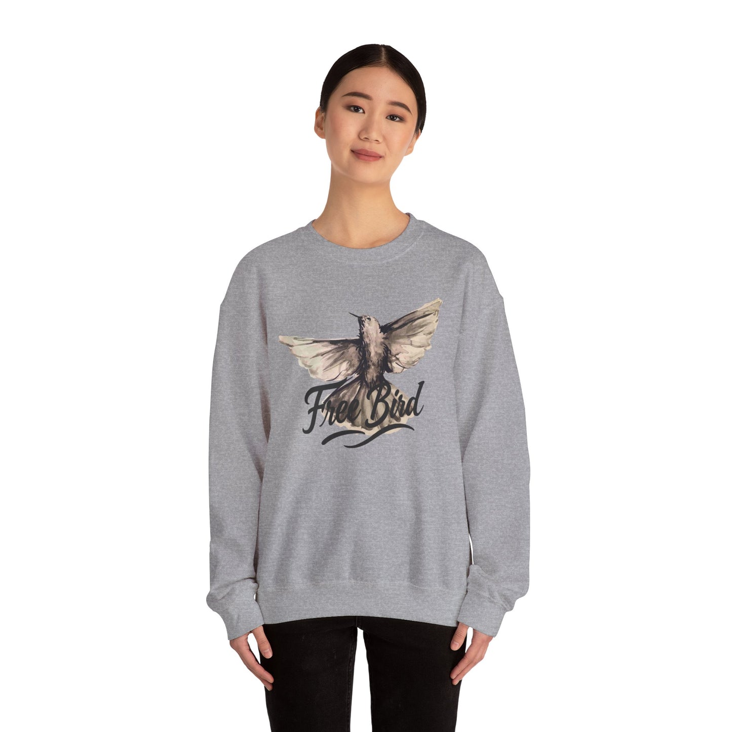Unisex Crewneck Sweatshirt „Free Bird Sparrow“ – Künstlerisches Wasserfarben-Vogelmotiv