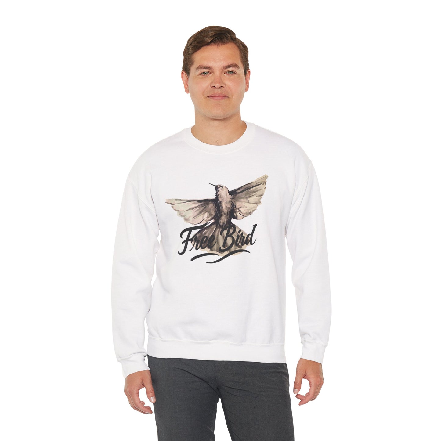Unisex Crewneck Sweatshirt „Free Bird Sparrow“ – Künstlerisches Wasserfarben-Vogelmotiv